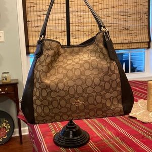 Coach leather and logo fabric Edie bag.